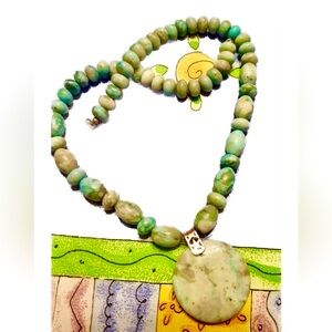 Gemstone greens &blues Stone beads Necklace with Large Gemstone Pendant necklace